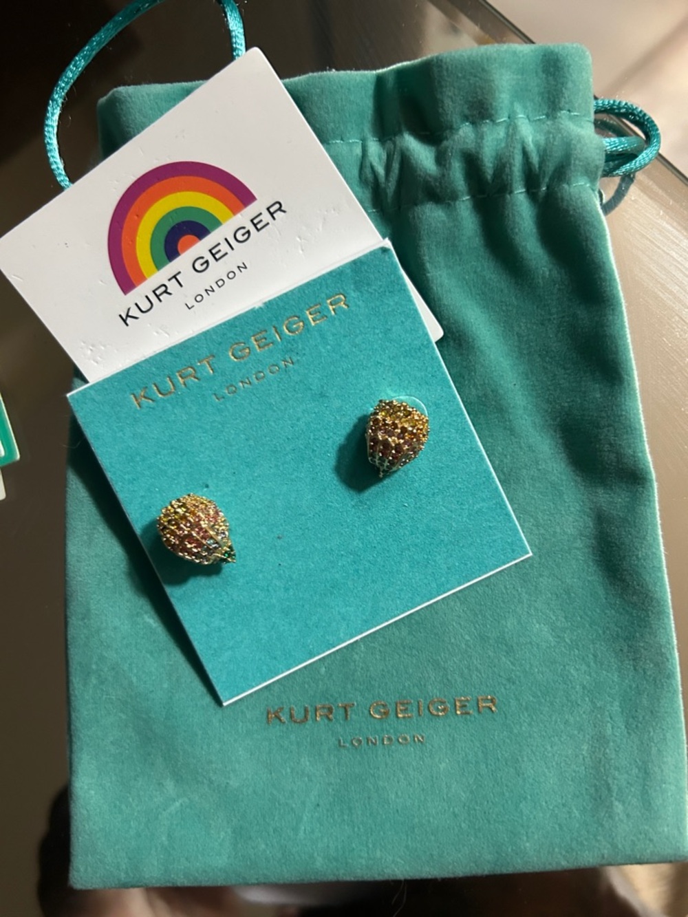 Kurt Geiger Gold Multicolor Crystal Teardrop Stud Earrings
